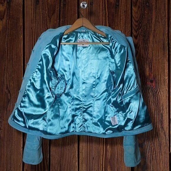 Pamela McCoy Leather Vintage Teal Suede Jacket RARE - Picture 3 of 11